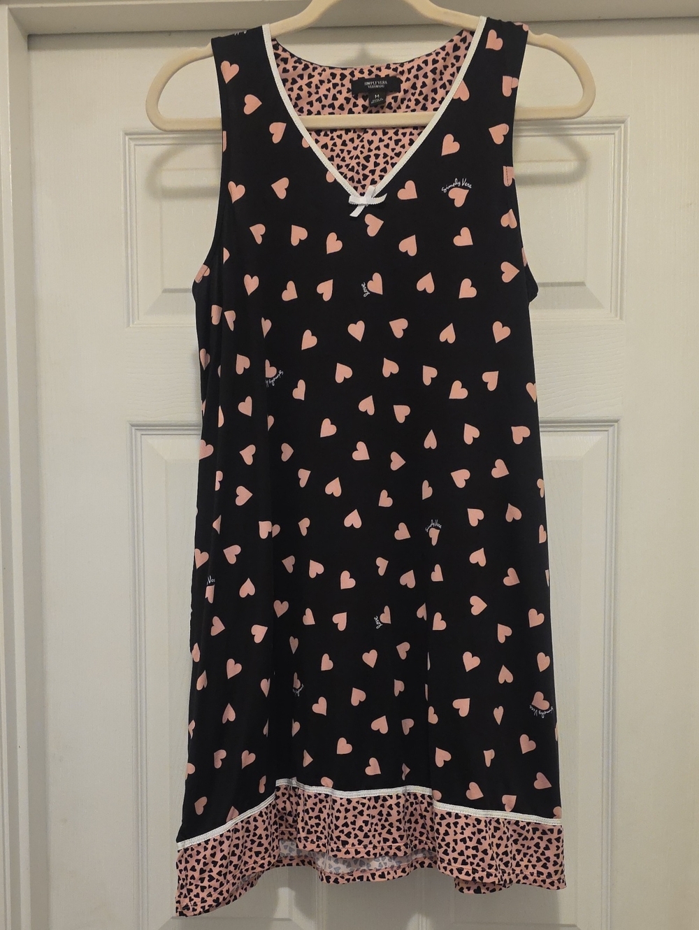 Simply Vera Vera Wang Black Nightgown with Pink Heart Print